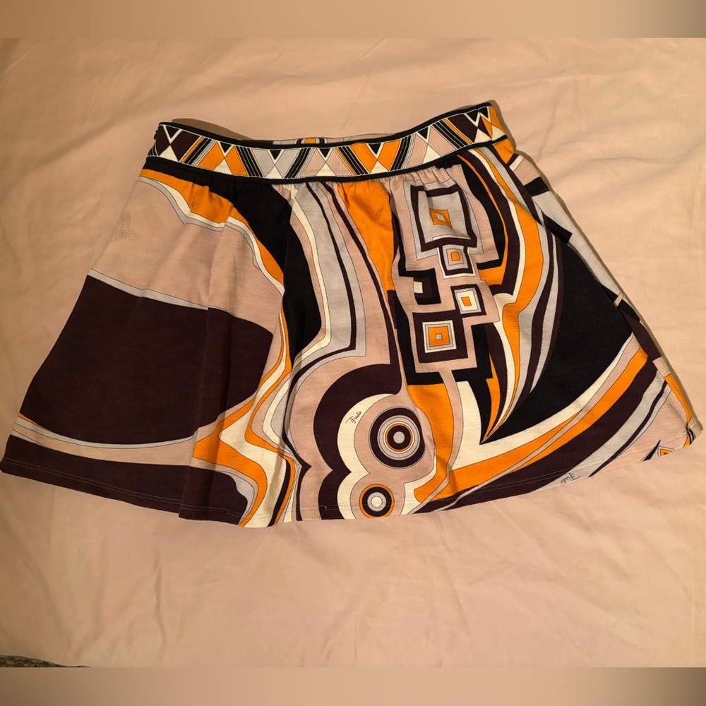 Emilio Pucci wool Orange and Black Geometric Skirt
